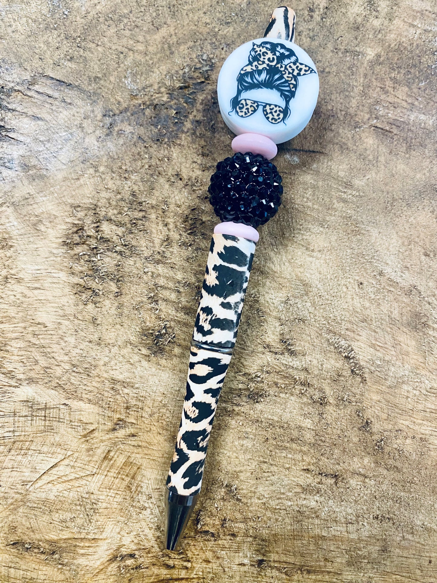 Leopard Messy Bun Beaded Pen