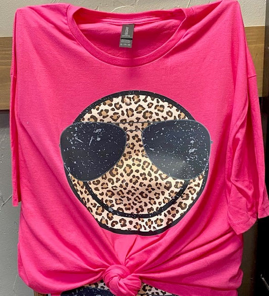 Leopard Smiley Face T shirt