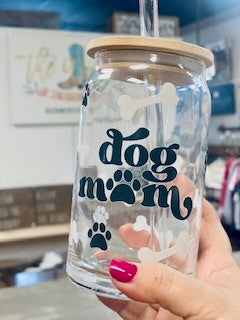 Dog Mom 16oz Glass with Straw