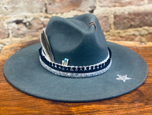 Charcoal Gray Studded Hat with Star