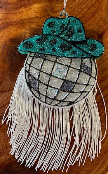 Teal Disco Cowboy Freshie with Fringe